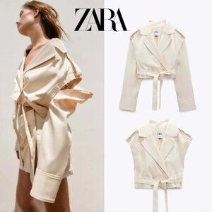 NEW! ZARA BLOGGER'S FAVE! 2-in-1 Linen Cropped Jacket Vest Detachable Sleeves